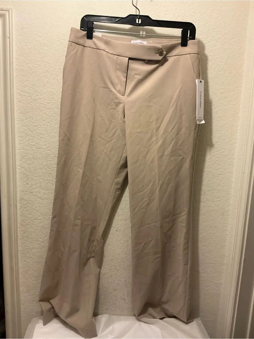NWT Calvin Klein Women's Light Beige Wide-Leg Trousers 10P $89